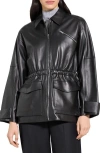 Theory Cinched Zip Up Leather Jacket In Black