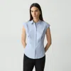 Theory Cinched Cap-sleeve Shirt In Striped Cotton-blend In Blue Multi