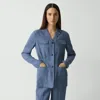 Theory Denim Pattern Cinched Waist Linen Blend Jacket In Light Denim