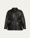 Theory Cinched Zip Up Leather Jacket In Black