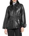 Theory Cinched Zip Up Leather Jacket In Black