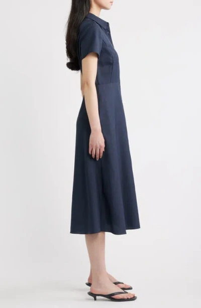 Theory City Fit & Flare Midi Shirtdress In Blue