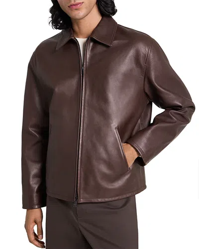 Theory City Leather Jacket In Brown