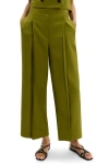 Theory City Pleated High Waist Wide Leg Pants In Green