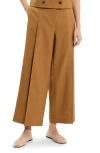 Theory City Pleated High Waist Wide Leg Pants In Brown