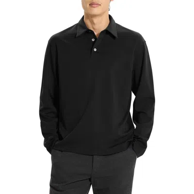 Theory City Relaxed Long Sleeve Cotton Polo In Black