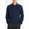 Theory City Relaxed Long Sleeve Cotton Polo In Blue