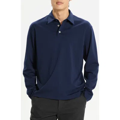 Theory City Relaxed Long Sleeve Cotton Polo In Blue