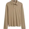 Theory City Relaxed Long Sleeve Cotton Polo In Brown