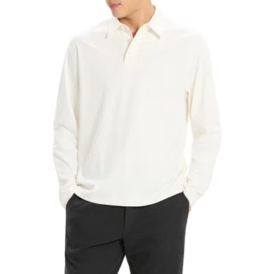Theory City Relaxed Long Sleeve Cotton Polo In White