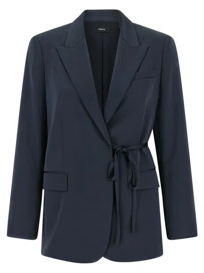Theory City Twill Blazer Longline Notch Lapel In Blue