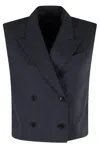 Theory City Twill Peak Double-breasted Vest In Blue