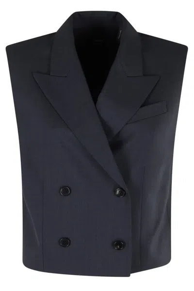 Theory City Twill Peak Double-breasted Vest In Blue