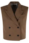 Theory City Twill Peak Double-breasted Vest In Brown