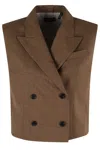 Theory City Twill Peak Double-breasted Vest In Brown