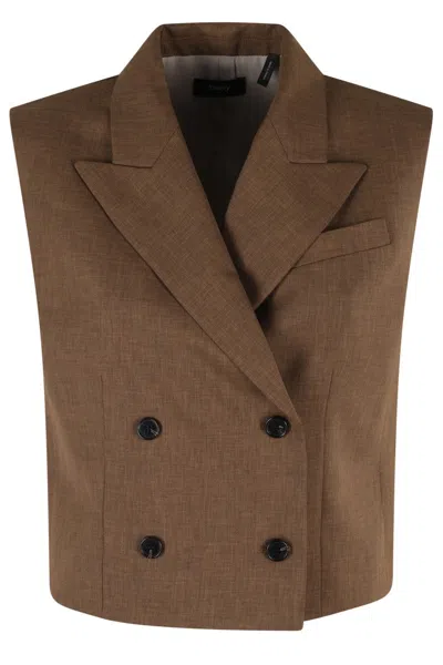 THEORY CITY TWILL PEAK DOUBLE-BREASTED VEST