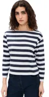 Theory Stripe Boat-neck Tee In Navy Multi