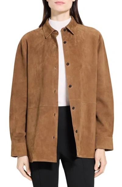 Theory Classic Boxy Fit Suede Shirt Jacket In Brown