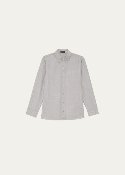 Theory Classic Cotton Flannel Button-front Shirt In Nw Lt Hthr
