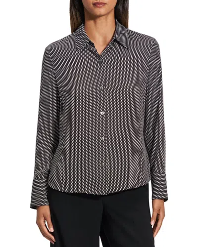 Theory Slim Button-front Blouse In Black Multi