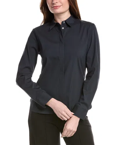 Theory Classic Fitted Linen-blend Shirt In Blue