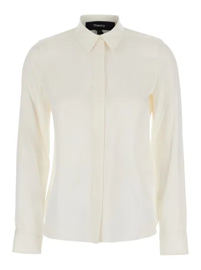 Theory Classic White Shirt With Pointed Collar In Silk Woman