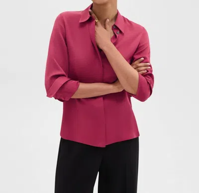 Theory Classic Fitted Shirt In Deep Rose In Pink