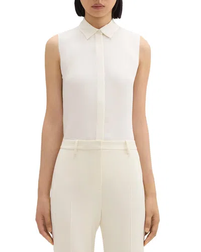 Theory Classic Fitted Silk Shirt In Beige