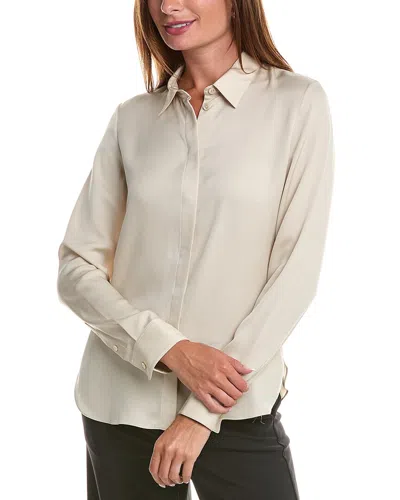 Theory Classic Fitted Silk Shirt In Brown
