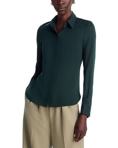 Theory Classic Fitted Silk Shirt In Green