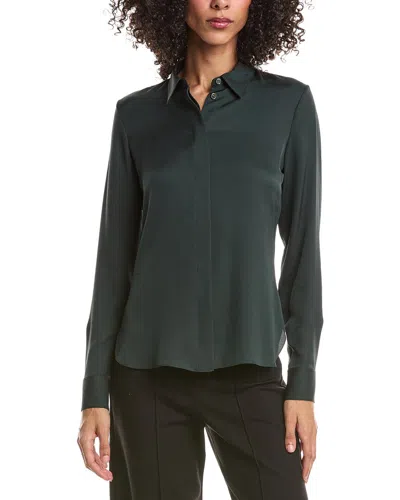 Theory Classic Fitted Silk Shirt In Green