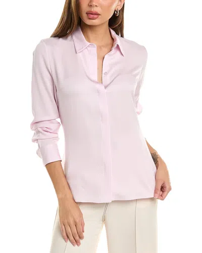 Theory Classic Fitted Silk Shirt In Pink