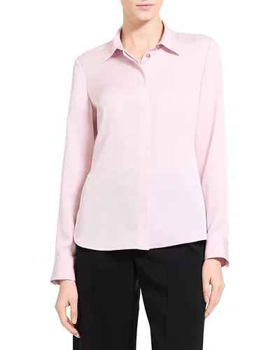 Theory Classic Fitted Silk Shirt In Pink