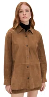 Theory Classic Boxy Fit Suede Shirt Jacket In Brown