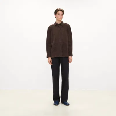 Theory Classic Menswear Shirt In Suede In Brown