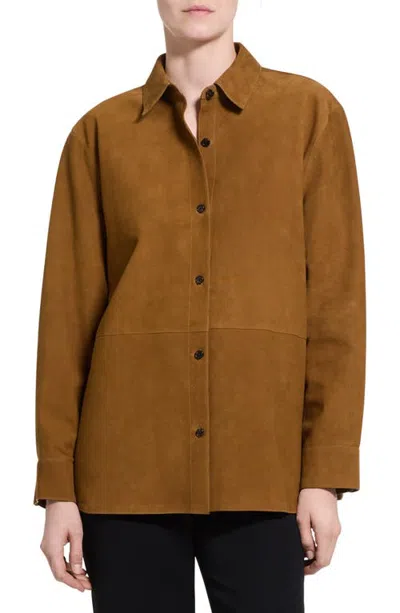 Theory Classic Menswear Suede Shirt In Brown