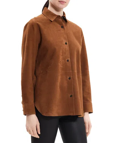 Theory Classic Menswear Suede Shirt In Brown