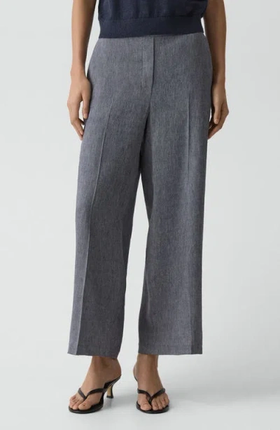 Theory Classic Straight Leg Linen Blend Pants In Gray