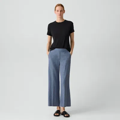 Theory Classic Straight Pull-on Pant In Fluid Linen In Blue