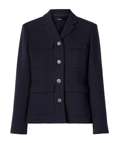Theory Classic Style Wool Coat In Blue