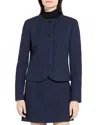Theory Crew Neck Clean Wool-blend Jacket In Blue