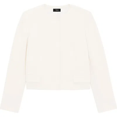 Theory Linen-blend Cropped Peplum Jacket In White