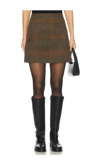 Theory A-line Mini Skirt In Plaid Wool-cashmere In Brown