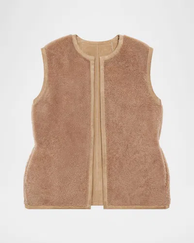 Theory Clean Shearling Vest In Dark/palmino