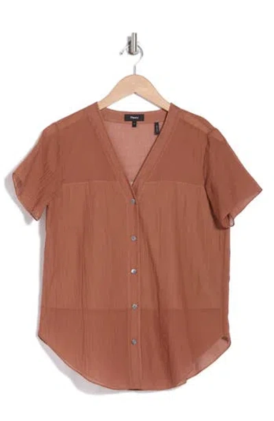 Theory Clean Short Sleeve Button-up Shirt In Terracotta