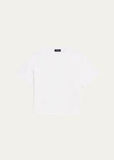 Theory Clinton Knit Short-sleeve Boxy Crewneck Tee In Wht