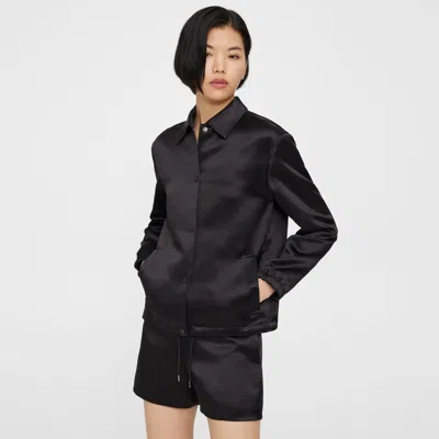 Theory Coach Jacket In Bonded Satin In Black