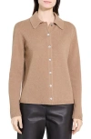 Theory Collar Cashmere & Wool Rib Cardigan In Burgundy