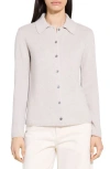 Theory Collar Cashmere & Wool Rib Cardigan In Gray