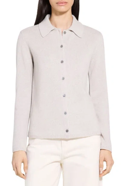 Theory Collar Cashmere & Wool Rib Cardigan In Neutral